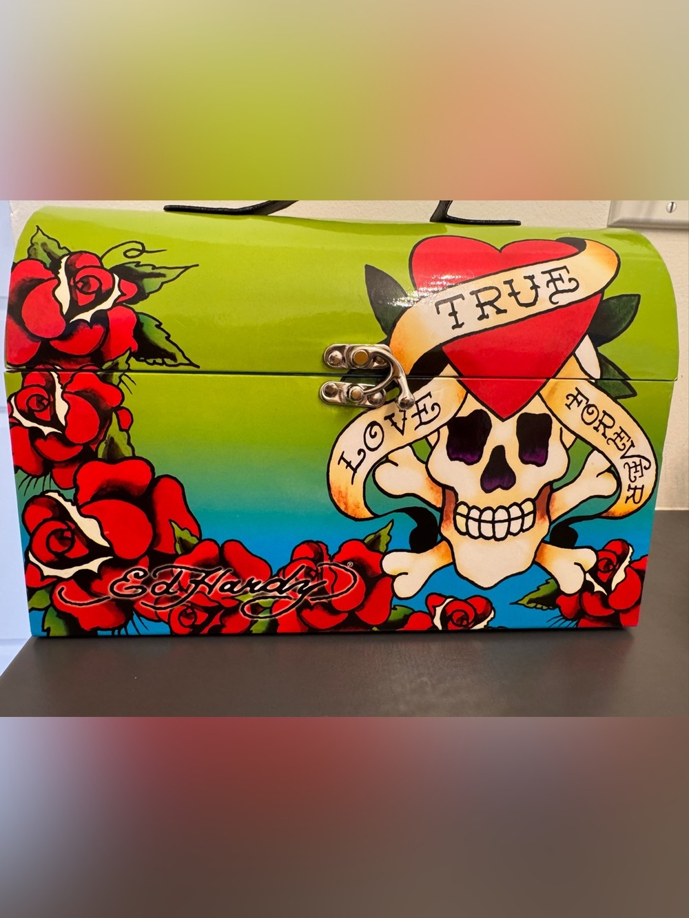 Rare vintage Y2K Ed Hardy x Lisa Frank Treasure Trunk Storage Box